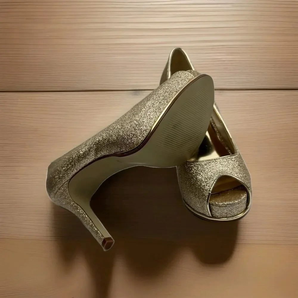 NINE WEST Tan Pumps Size 8M Gold QUALITY MAN MADE MATERIAL